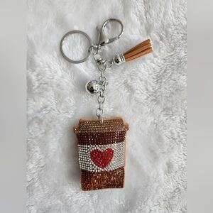 Coffee Cup Rhinestone Keychain Bag Charm